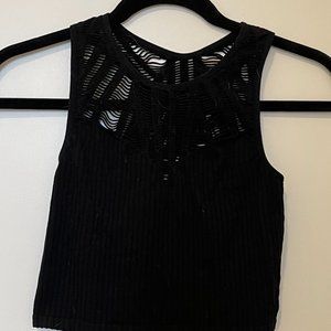 Express Black Crop Tank with Cutouts